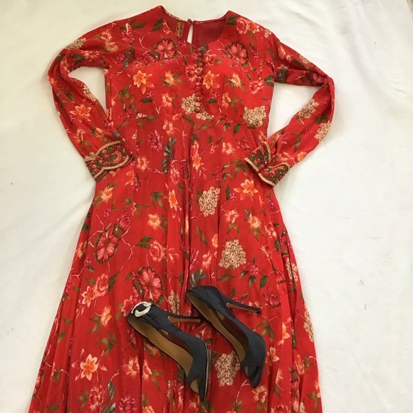 Susan by Sangeeta Women Elegant Flowing Red Floral Maxi Dress M - Picture 3 of 15